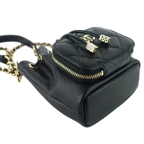 CHANEL Mini CC Black Pocket Caviar Leather Gold Chain & Leather Strap Bucket Bag - Picture 5 of 12